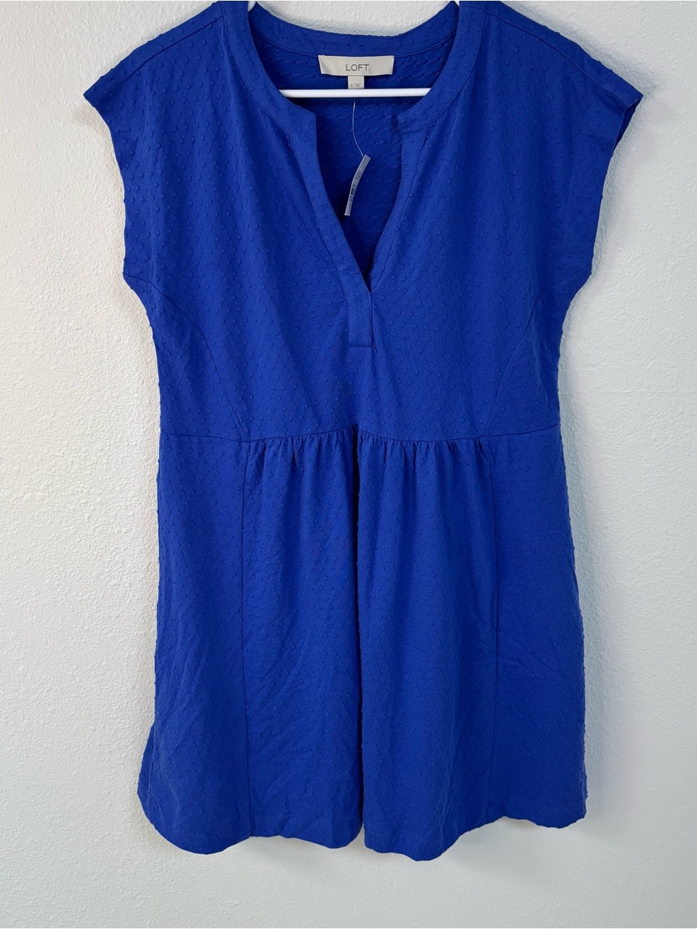 LOFT Blue Swiss Dot V-Neck Fit & Flare Dress Size Small NWT